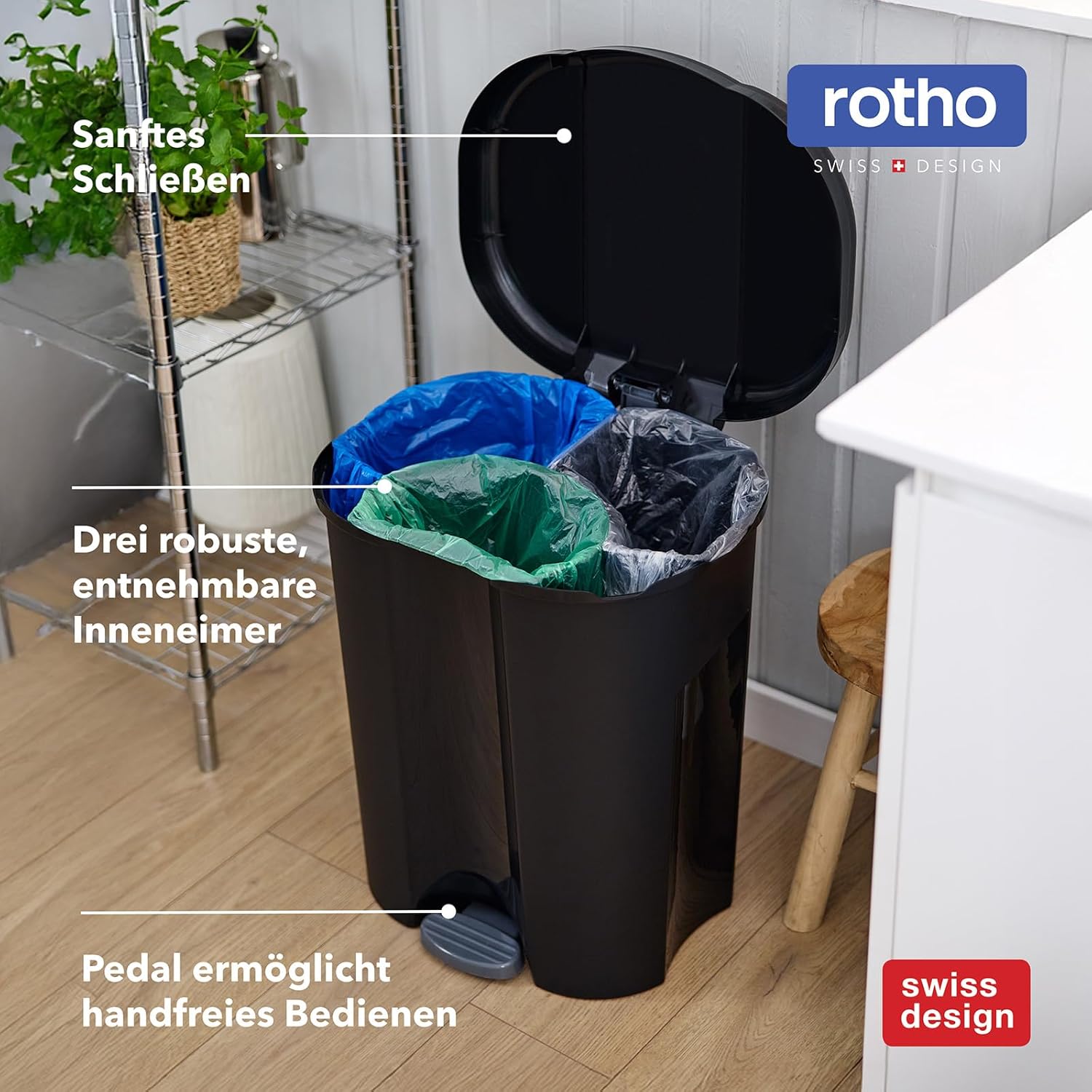 rotho-trio-abfalleimer-m-lltrennsystem-schwarz-40-l-mit-pedal image 8