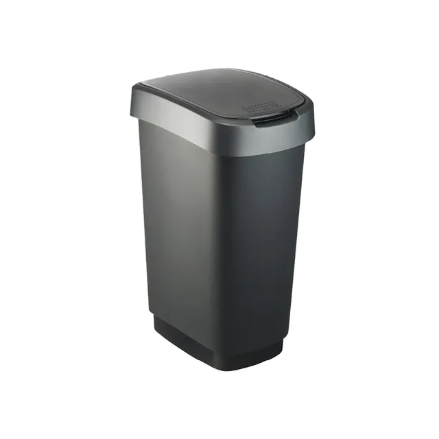 rotho-twist-m-lleimer-50-l-swingeimer-dunkelsilber-eckig image 1