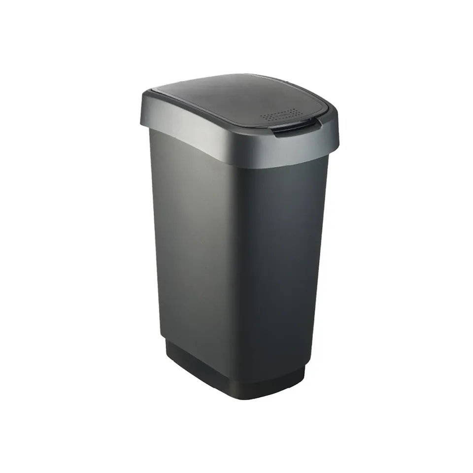 rotho-twist-m-lleimer-50-l-swingeimer-dunkelsilber-eckig image 1