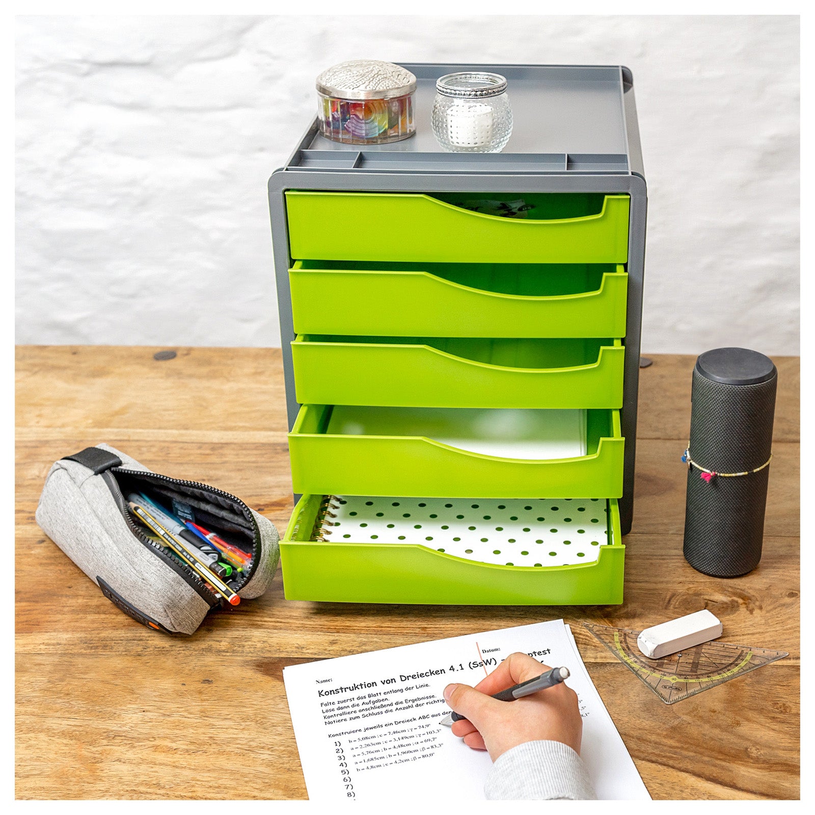 rotho-space-schubladenbox-5-sch-be-din-a4-gr-n-transparent image 4