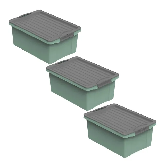 rotho-compact-stapelbox-13l-3er-set-gr-n-mit-deckel image 1