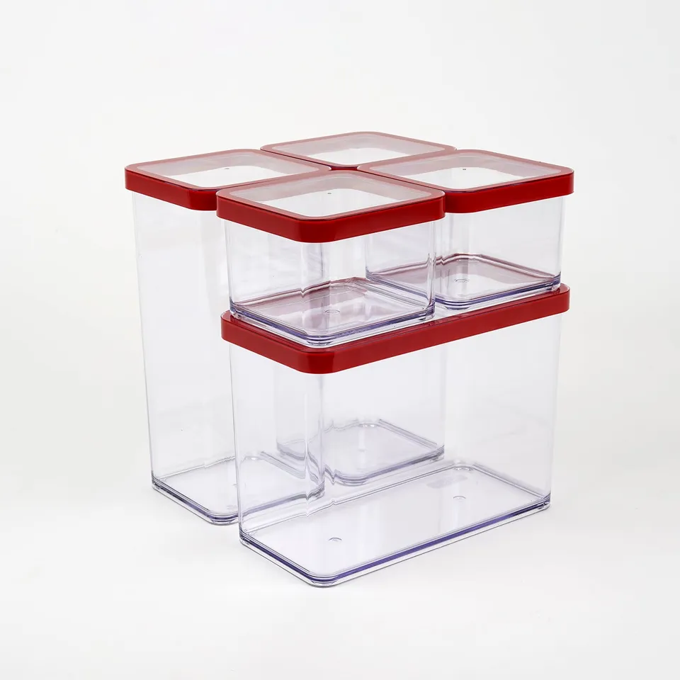 rotho-loft-vorratsdosen-5er-set-transparent-rot-aromadicht-2 image 1