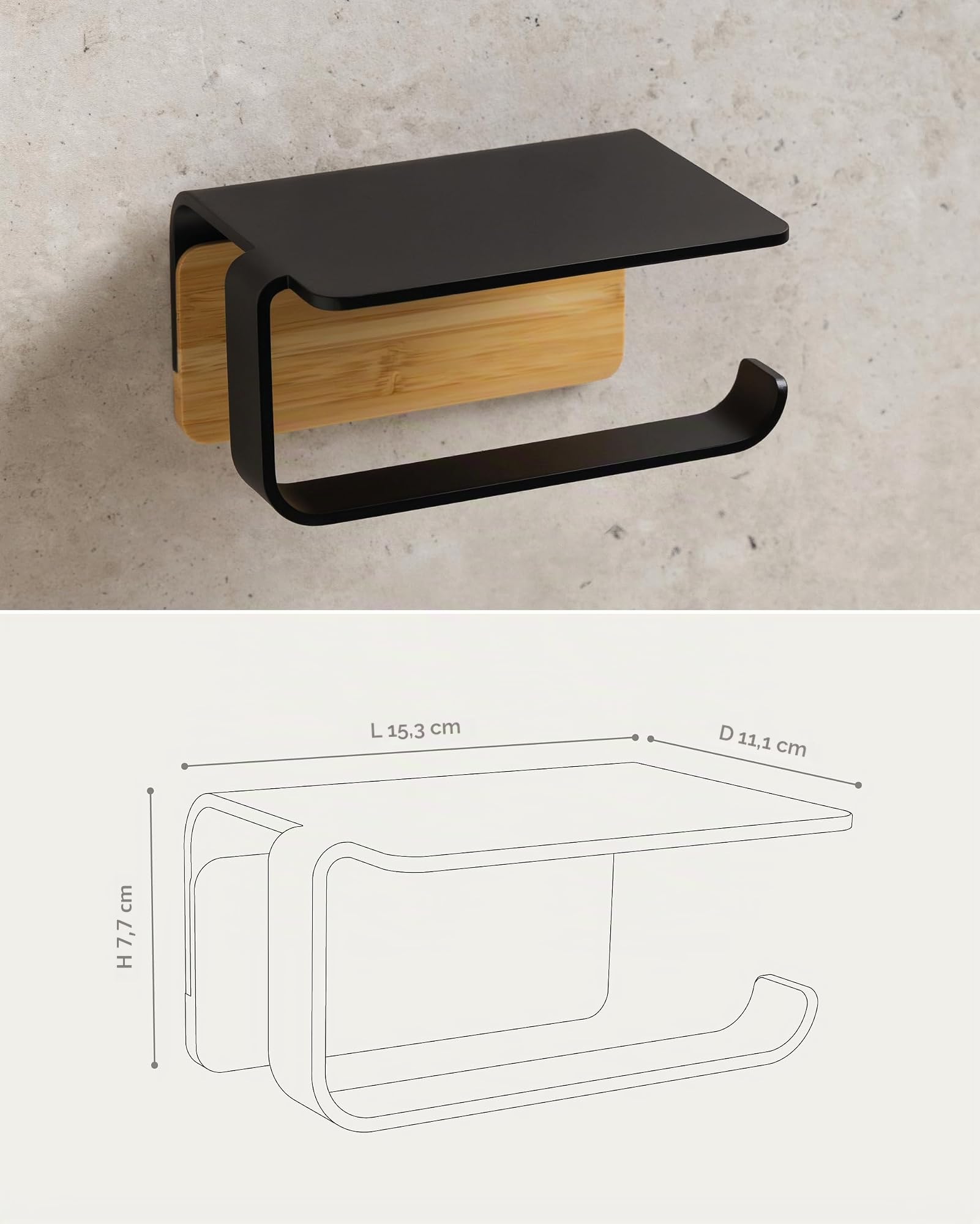 kazai-leif-toilettenpapierhalter-ohne-bohren-schwarz-mit-ablage image 7
