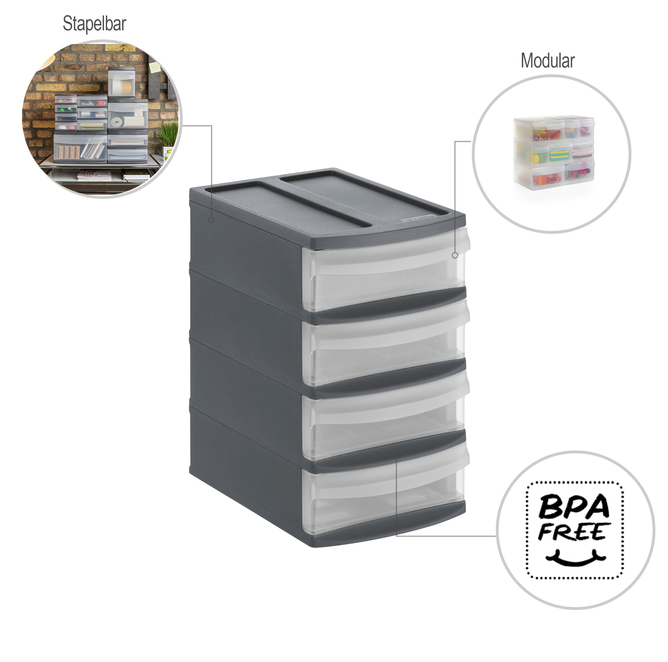rotho-systemix-tower-xs-schubladenbox-anthrazit-transparent image 6