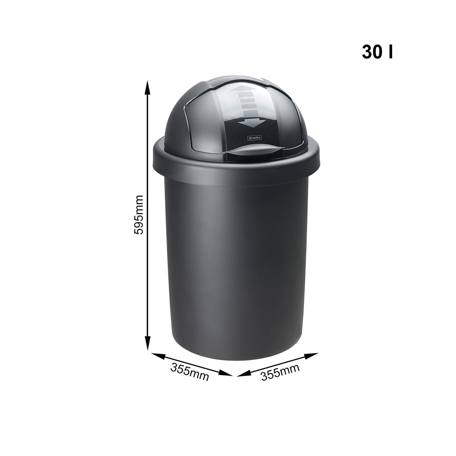 rotho-roll-bob-abfalleimer-30l-schwarz-mit-schiebedeckel image 8