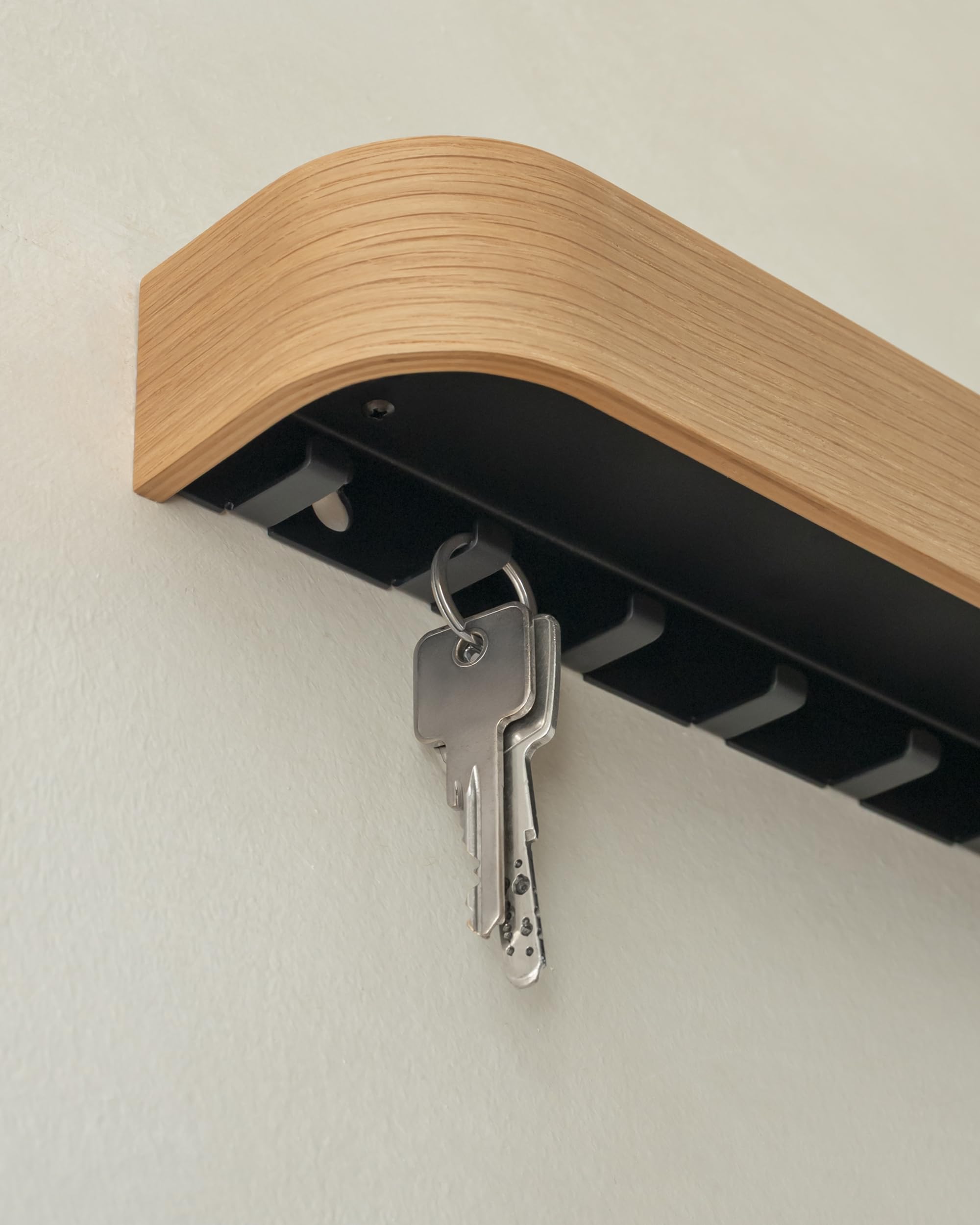 kazai-toke-schl-sselbrett-eiche-26-4-cm-6-haken-mit-ablage image 5