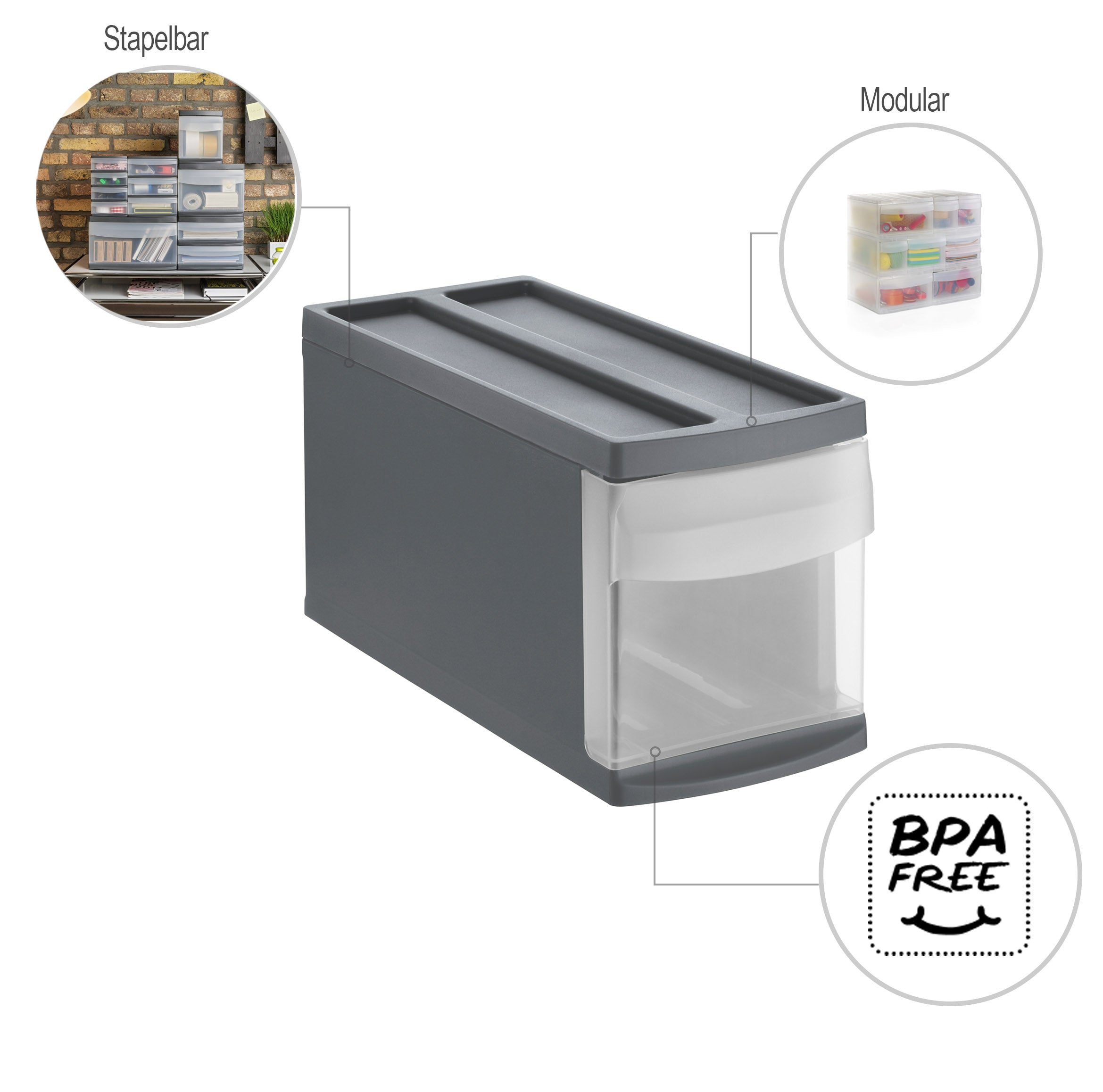 rotho-systemix-schubladenbox-s-transparent-anthrazit-stapelbar image 5