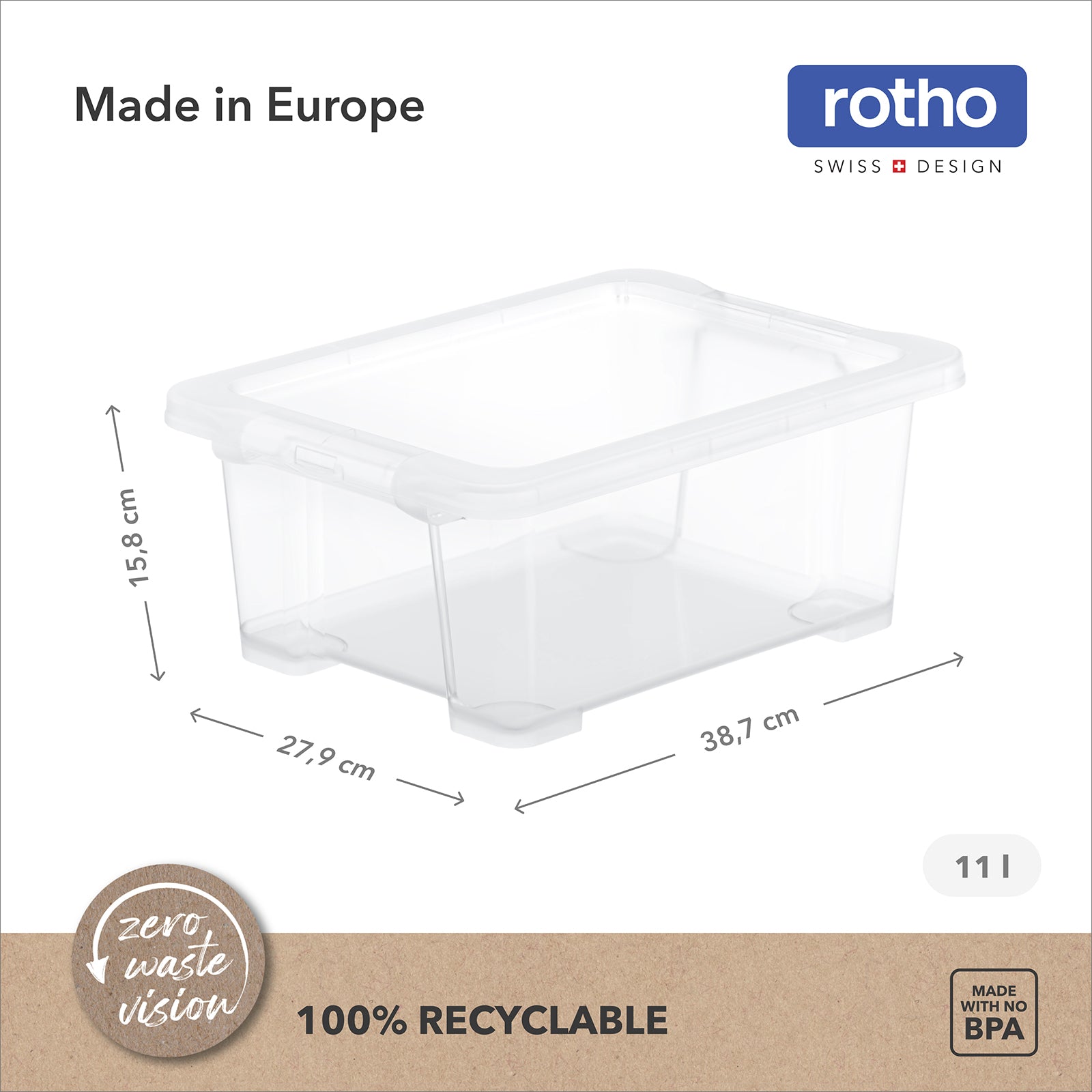 rotho-core-basic-aufbewahrungsbox-11-l-4er-set-transparent image 3