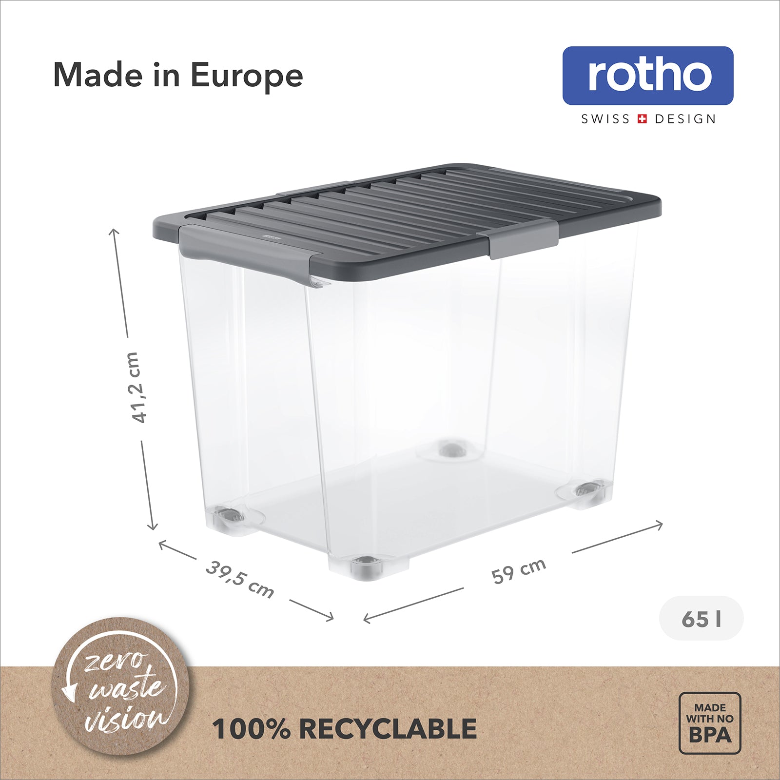 rotho-core-pro-box-65l-mit-deckel-rollen-4er-set-schwarz-stapelbar image 4