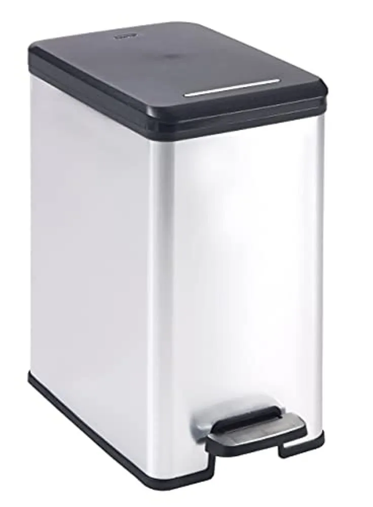 curver-deco-slim-abfalleimer-25-liter-schwarz-silber image 1