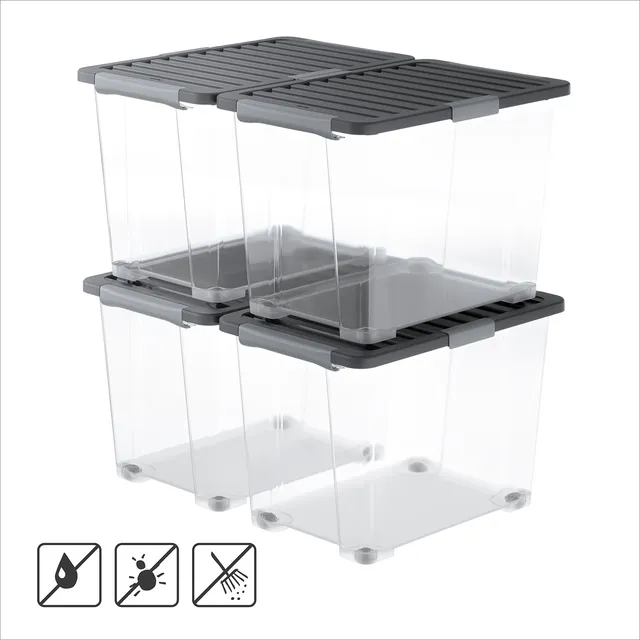 rotho-core-pro-box-65l-mit-deckel-rollen-4er-set-schwarz-stapelbar image 1