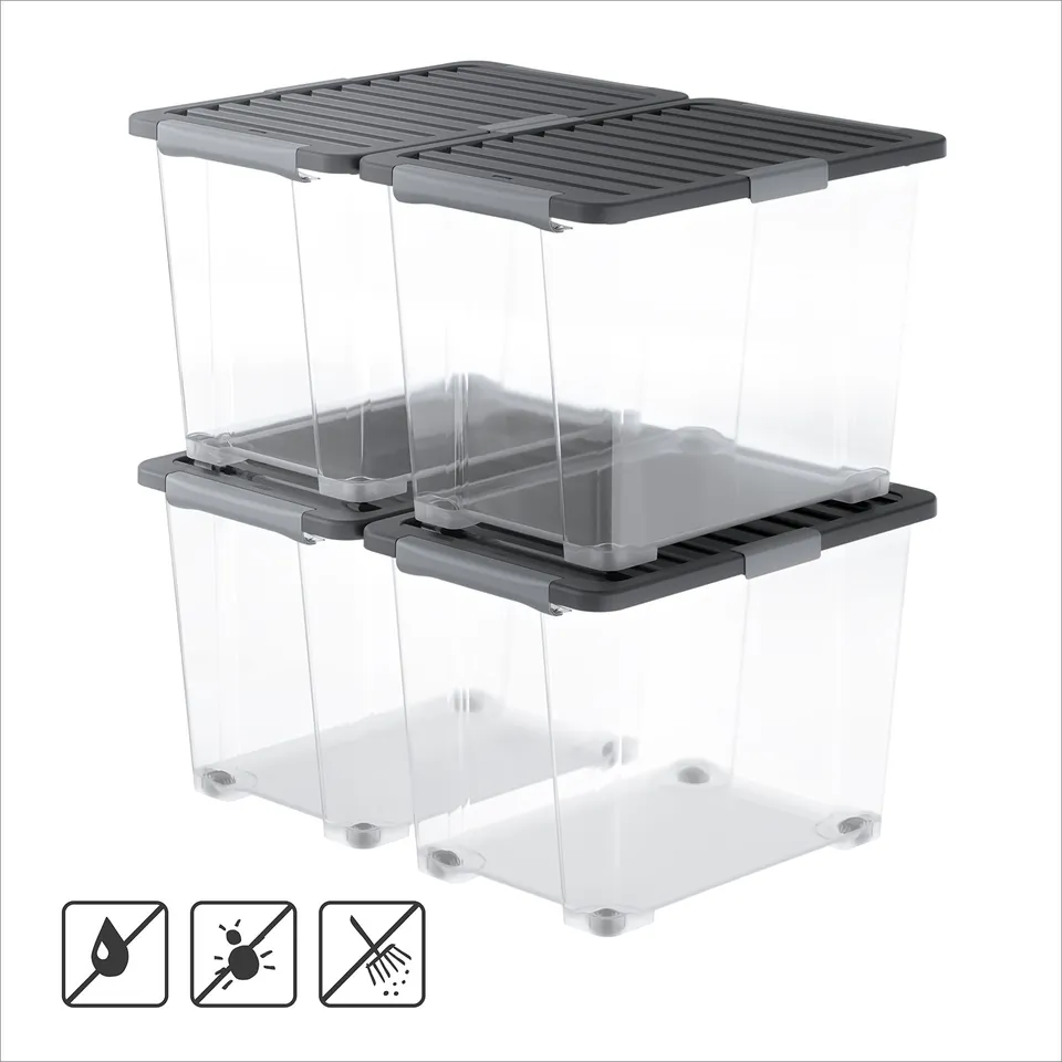 rotho-core-pro-box-65l-mit-deckel-rollen-4er-set-schwarz-stapelbar image 1
