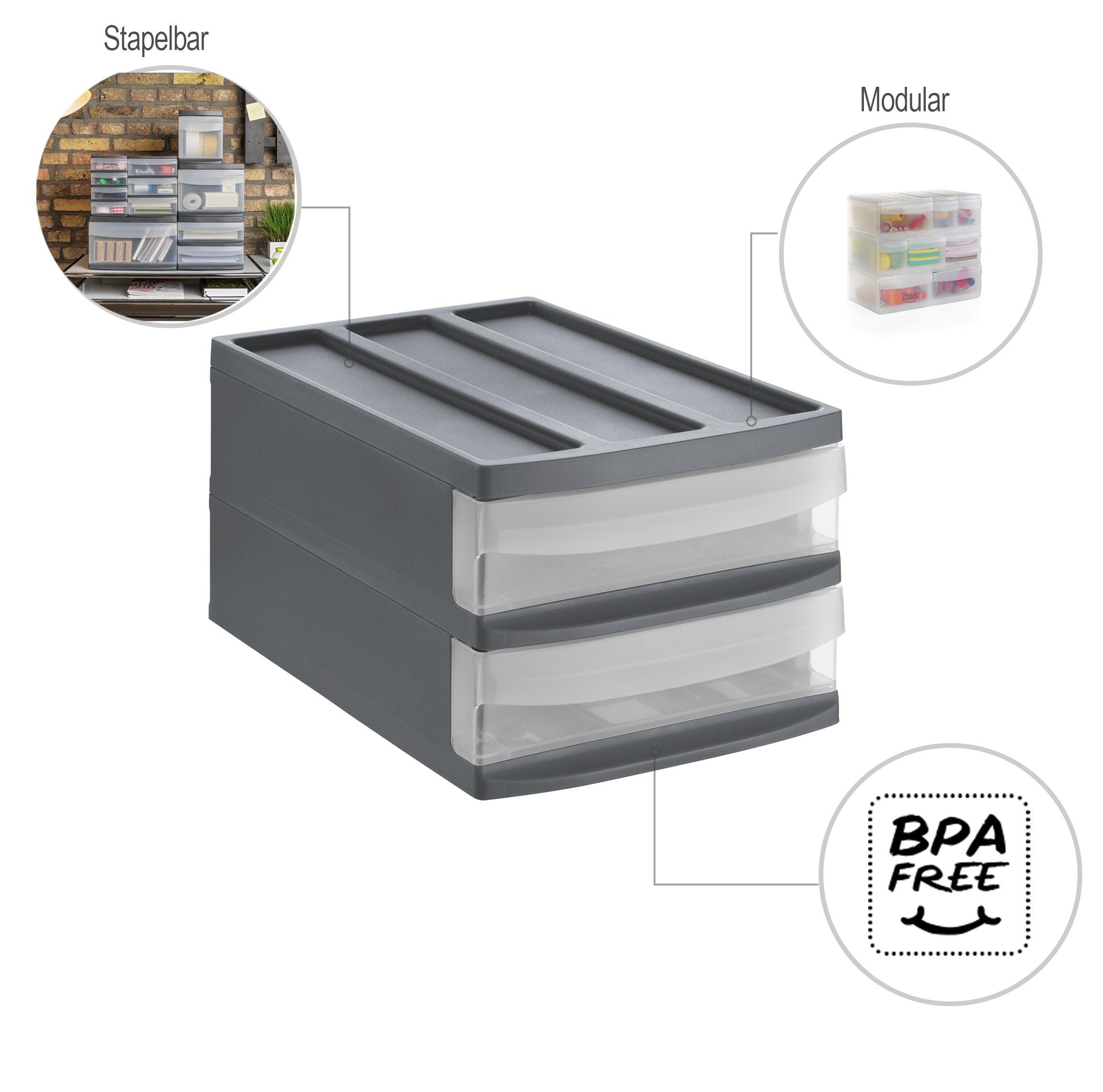 rotho-systemix-schubladenbox-m-duo-anthrazit-stapelbar image 7