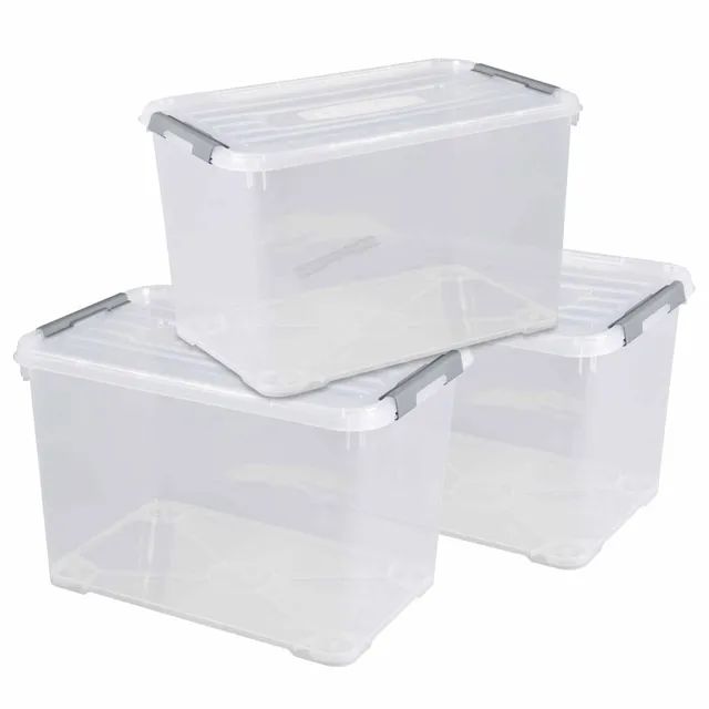 curver-handy-box-35l-aufbewahrungsbox-transparent-3er-set-stapelbar image 1