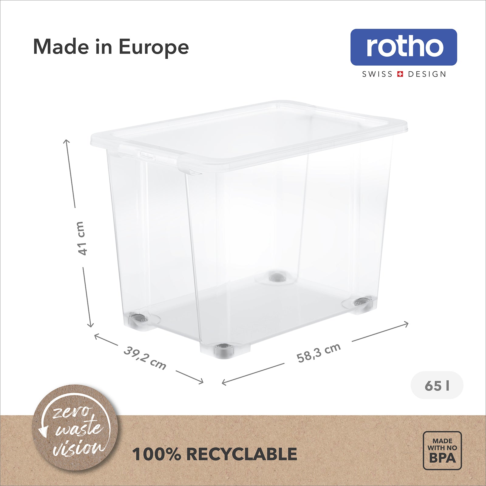rotho-core-basic-box-65l-aufbewahrungsbox-4er-set-transparent image 3