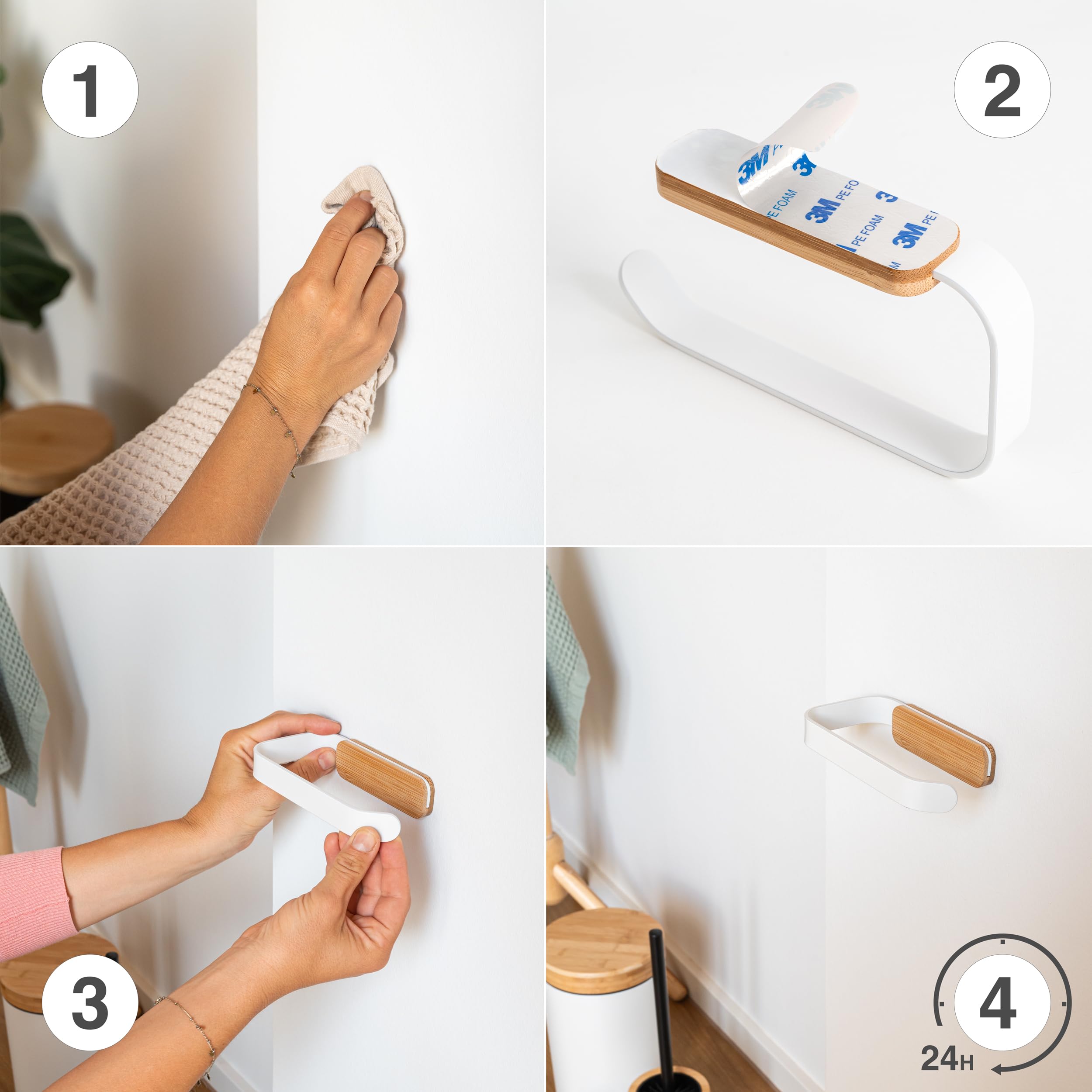 kazai-leif-toilettenpapierhalter-wei-matt-ohne-bohren-bambus image 3