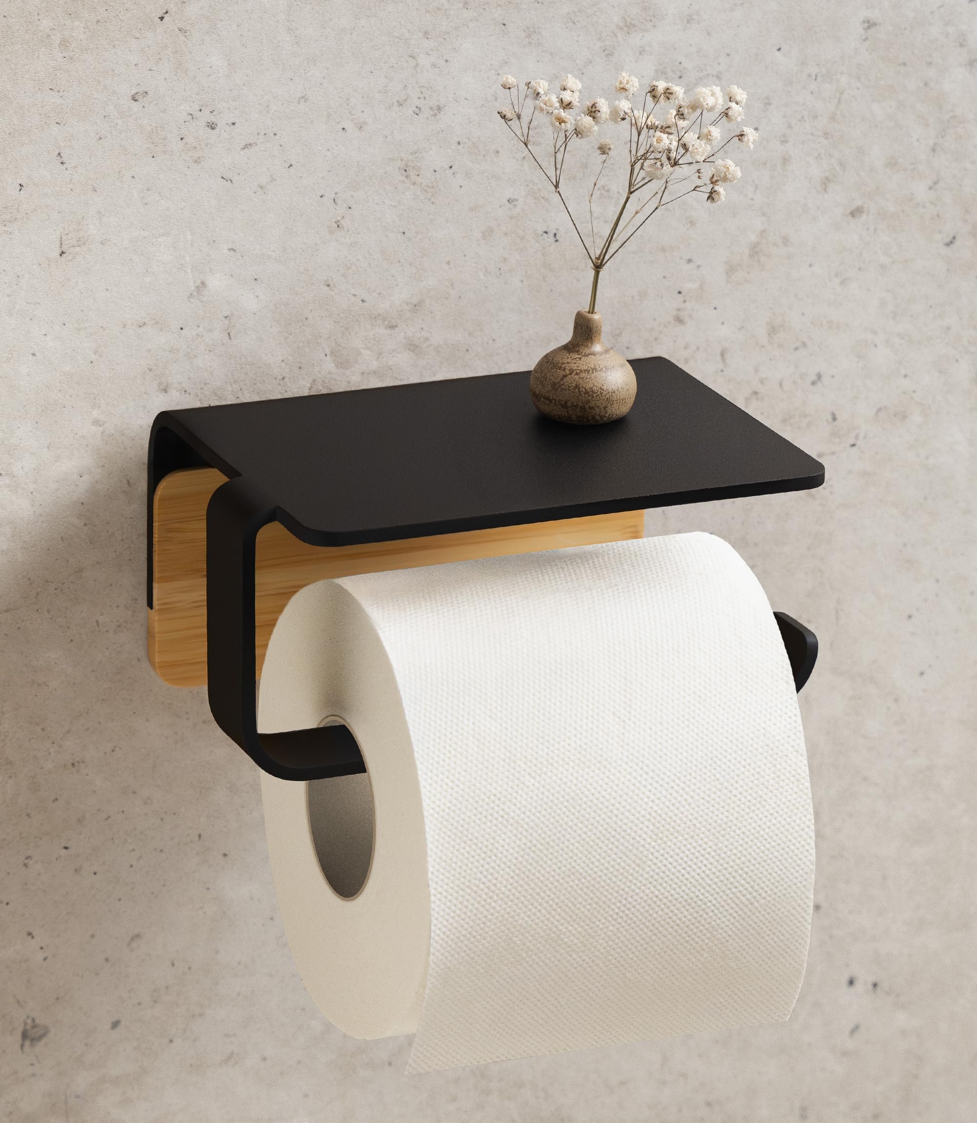 kazai-leif-toilettenpapierhalter-ohne-bohren-schwarz-mit-ablage image 1