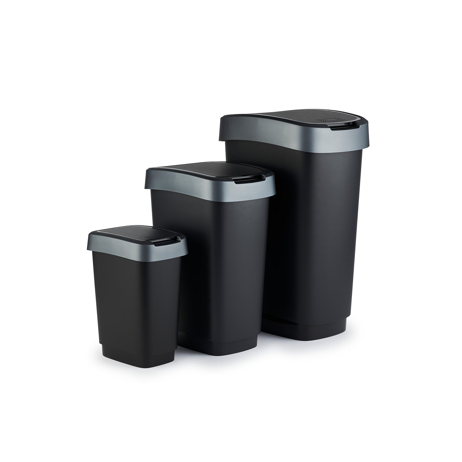 rotho-twist-m-lleimer-set-3tlg-50-25-10l-dunkelsilber-swingeimer image 1