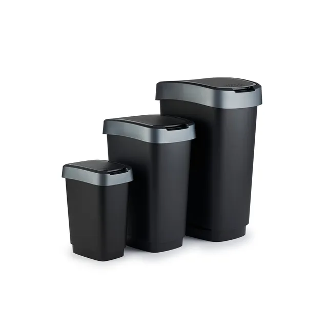 rotho-twist-m-lleimer-set-3tlg-50-25-10l-dunkelsilber-swingeimer image 1