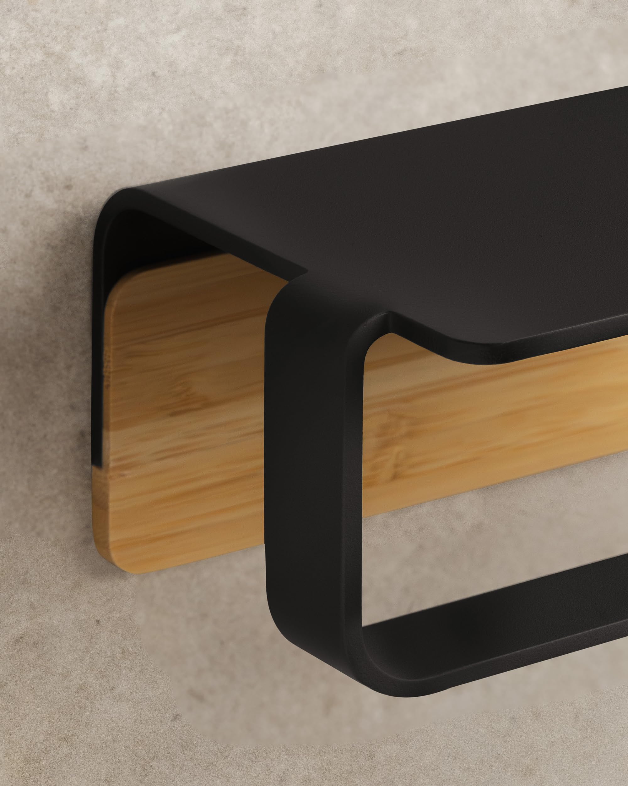 kazai-leif-toilettenpapierhalter-ohne-bohren-schwarz-mit-ablage image 2