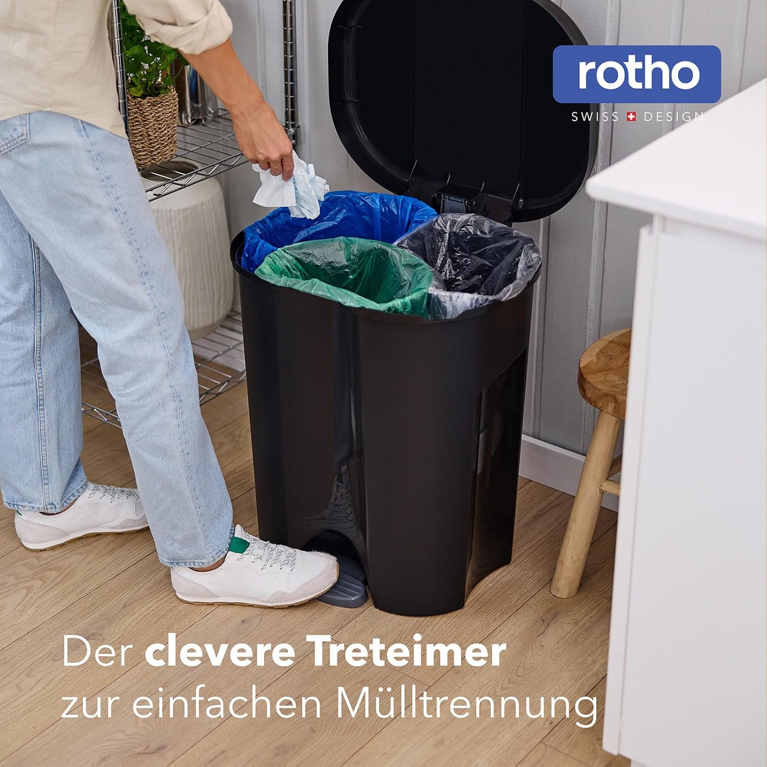 rotho-trio-abfalleimer-m-lltrennsystem-schwarz-40-l-mit-pedal image 6