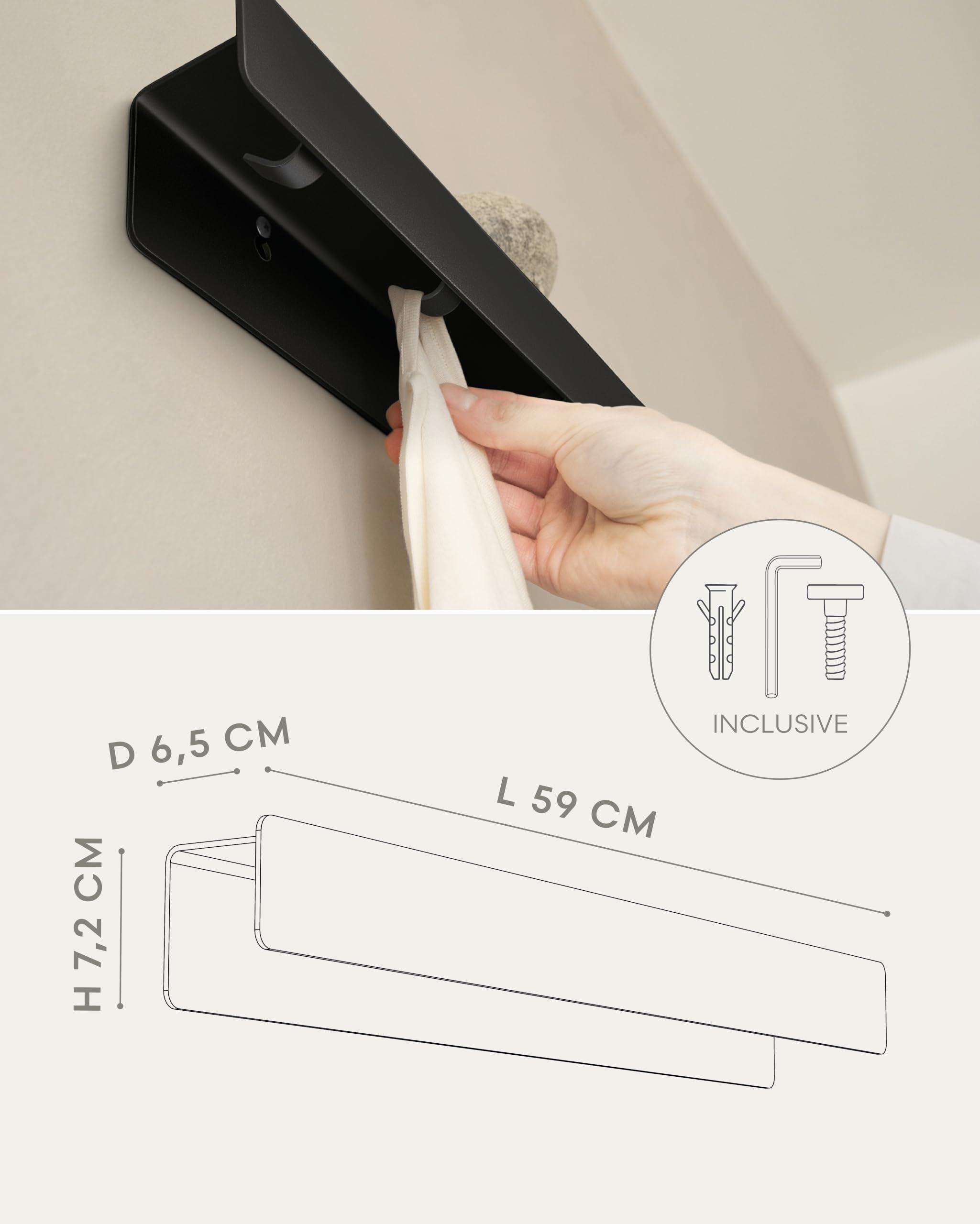 kazai-kian-garderobenleiste-schwarz-6-haken-mit-ablage image 2