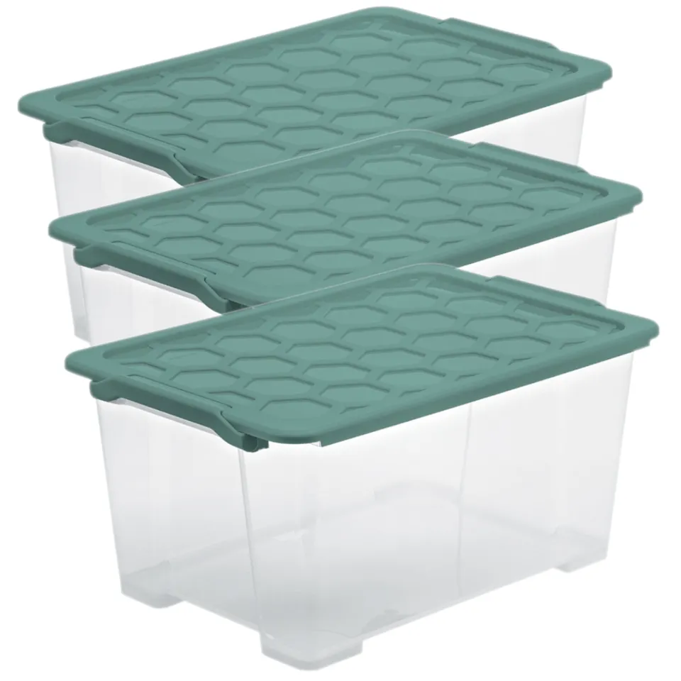 rotho-evo-safe-keeping-box-44l-3er-transparent-mistletoe-gr-n image 1