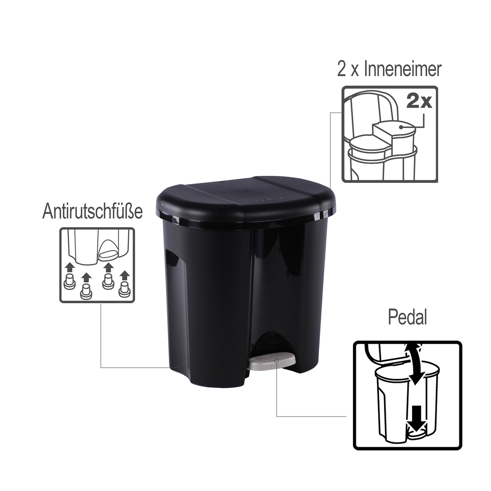 rotho-duo-abfalleimer-2x10-l-schwarz-treteimer-deckel image 6