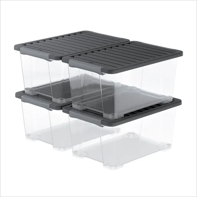 rotho-core-plus-boxen-set-4x-44-l-aufbewahrungsbox-schwarz-stapelbar image 1