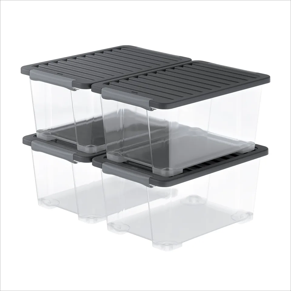 rotho-core-plus-boxen-set-4x-44-l-aufbewahrungsbox-schwarz-stapelbar image 1