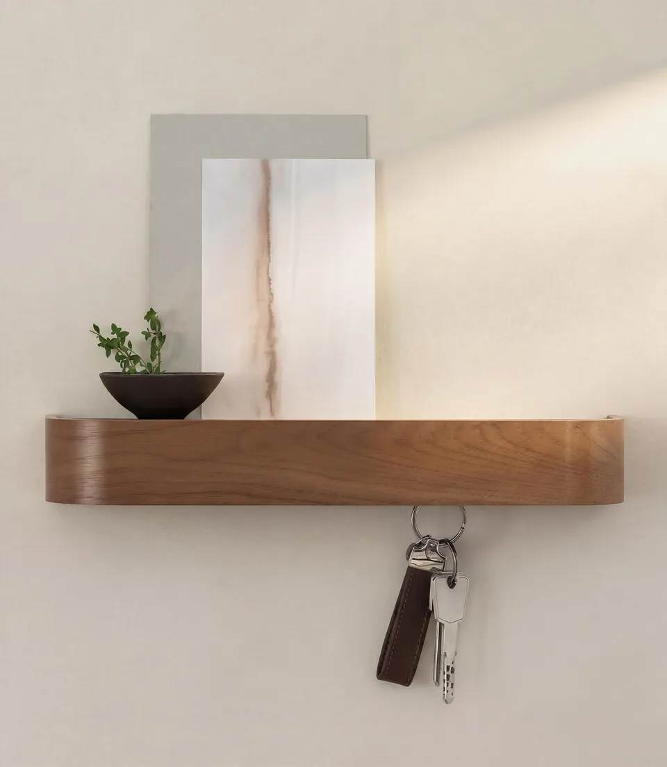 kazai-toke-schl-sselbrett-holz-walnuss-mit-ablage image 1