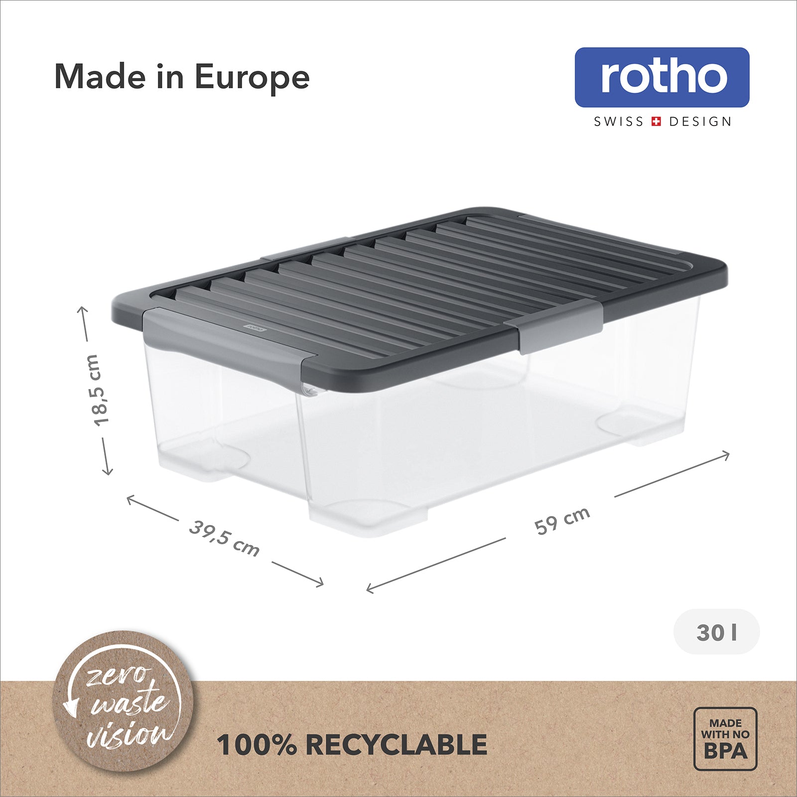 rotho-core-pro-boxen-set-30-l-4-teilig-holzkohle-stapelbar image 3