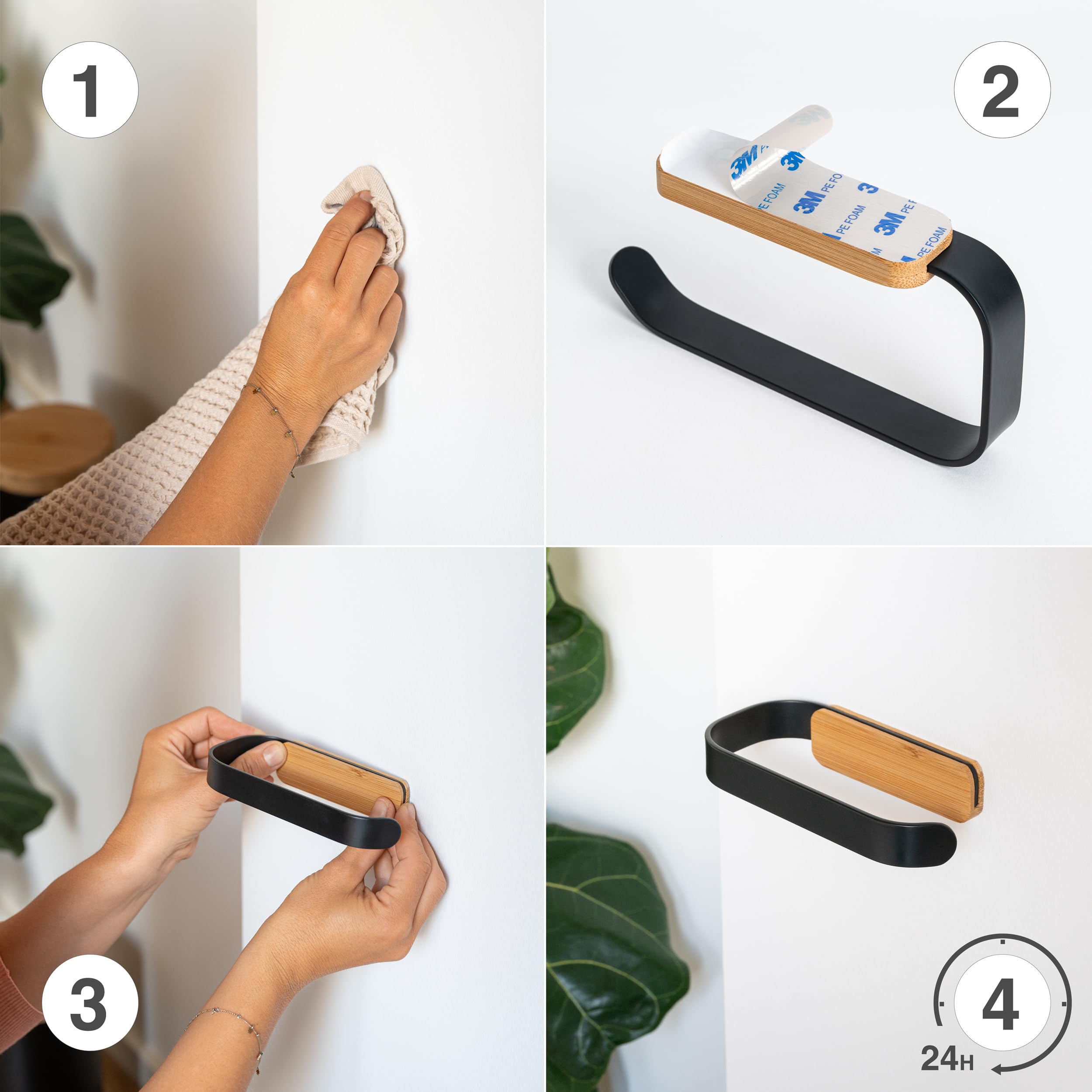 kazai-leif-toilettenpapierhalter-schwarz-matt-ohne-bohren-bambus image 3