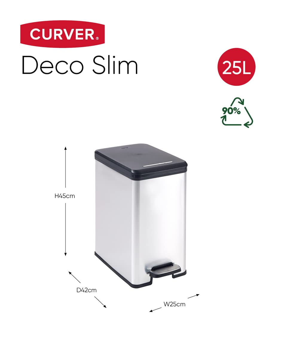 curver-deco-slim-abfalleimer-25-liter-schwarz-silber image 2