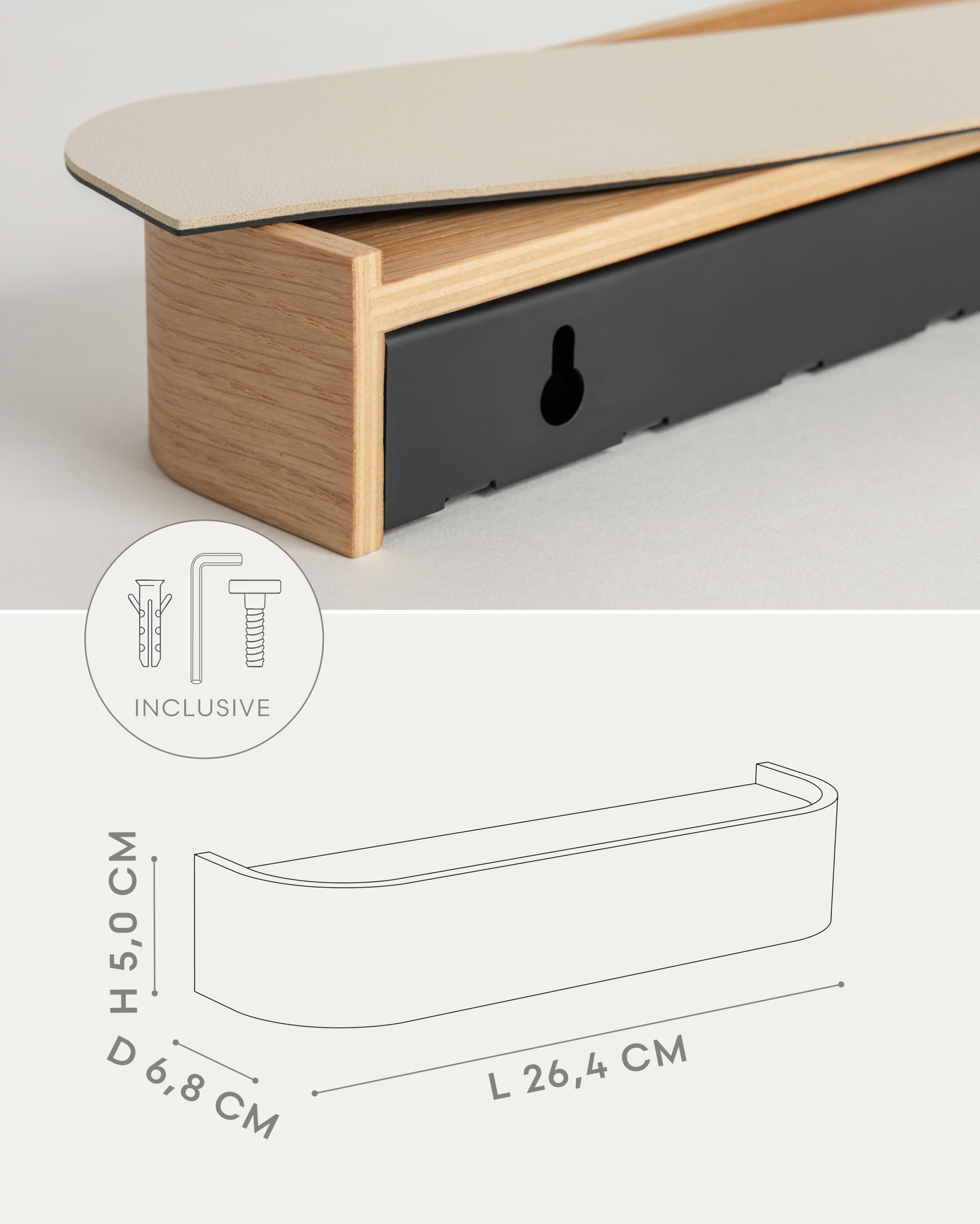 kazai-toke-schl-sselbrett-eiche-26-4-cm-6-haken-mit-ablage image 6