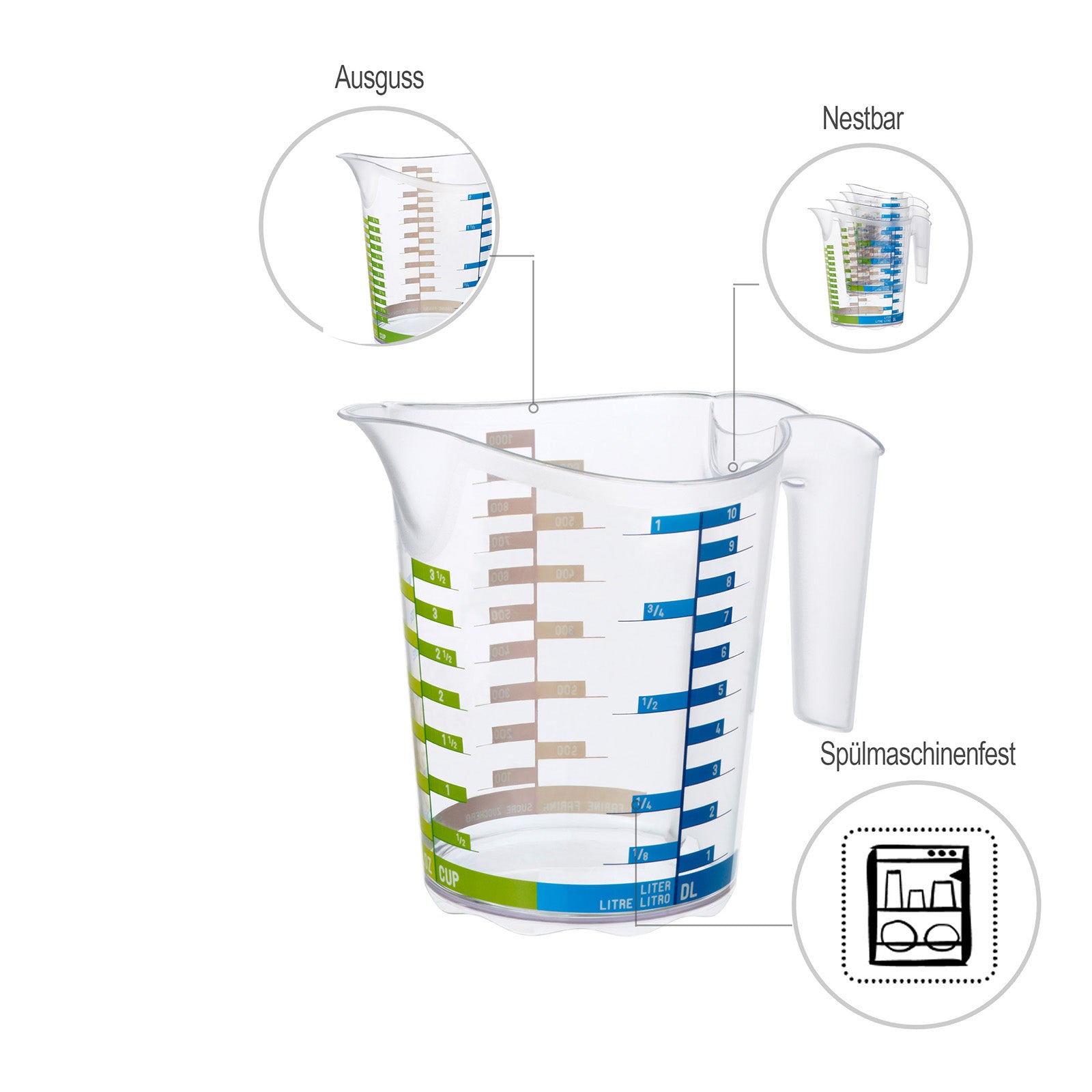 rotho-domino-messbecher-1-l-transparent-mit-literskala image 3