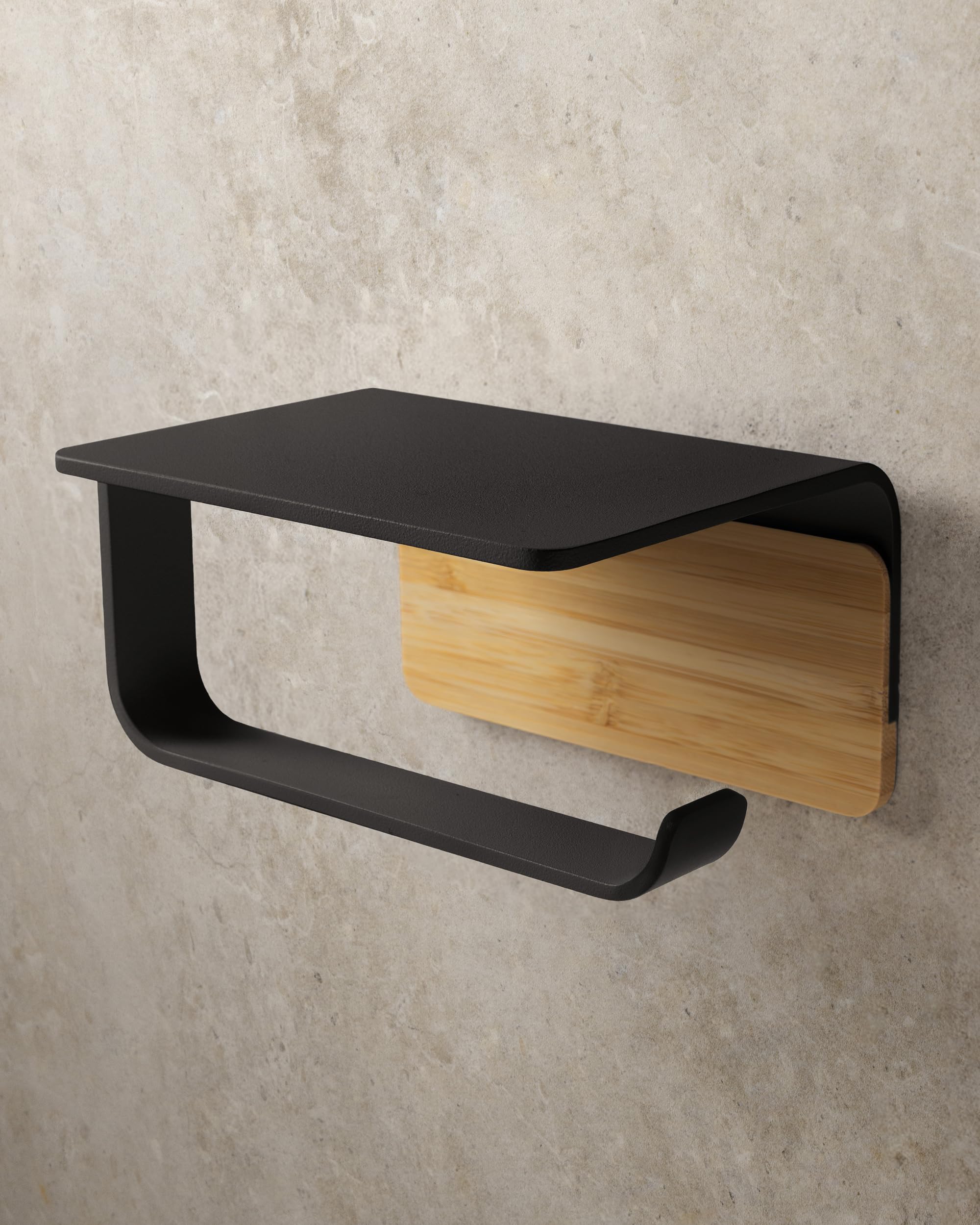 kazai-leif-toilettenpapierhalter-ohne-bohren-schwarz-mit-ablage image 4