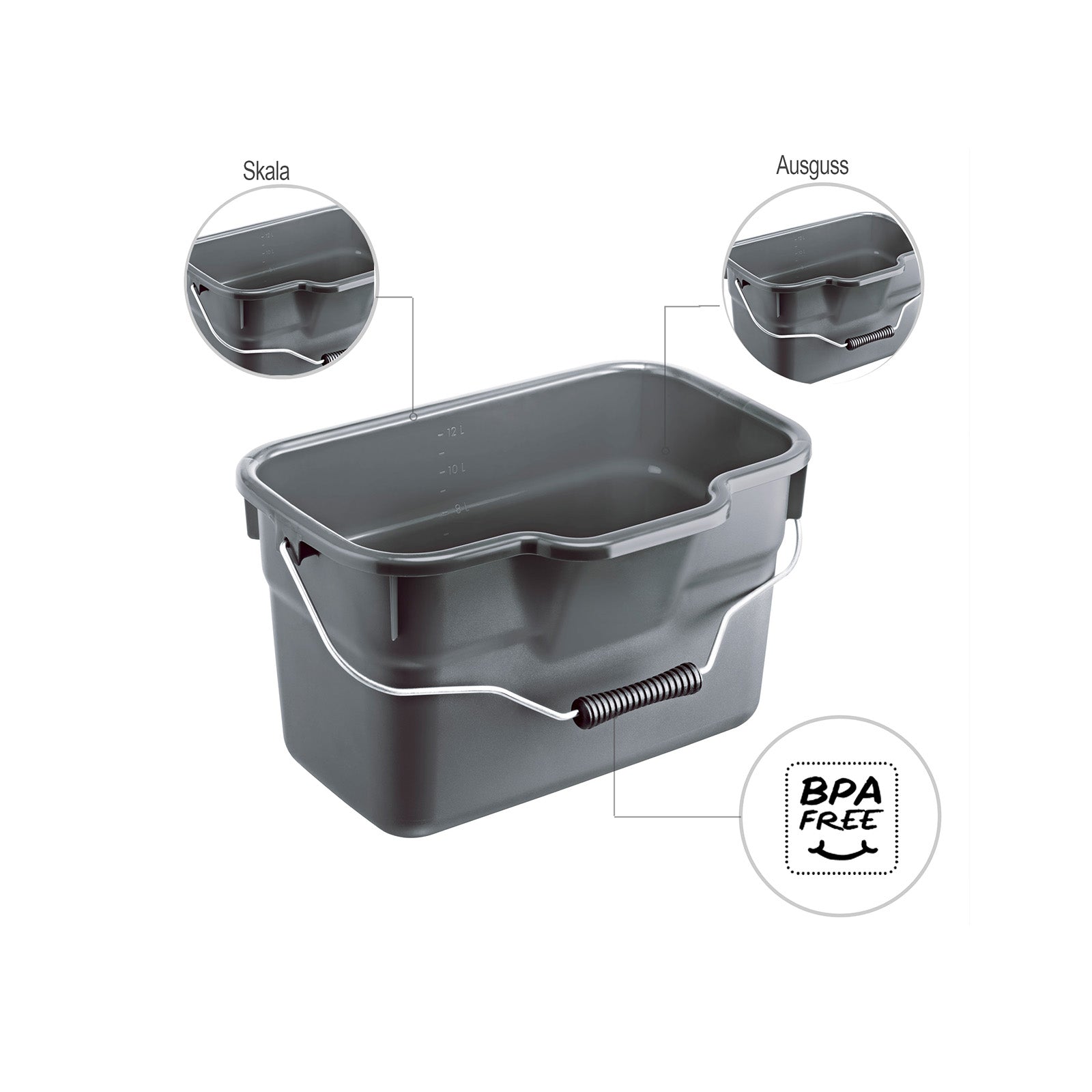rotho-basic-eimer-eckig-12-l-anthrazit-mit-ausguss image 3